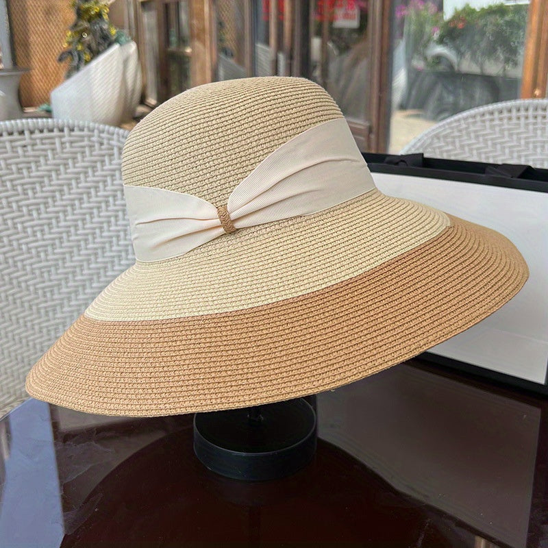 Vintage Wide Brim Sunscreen Straw Hat for Summer Travel