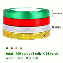 100 Yards Christmas Metallic Glitter Satin Ribbon Set