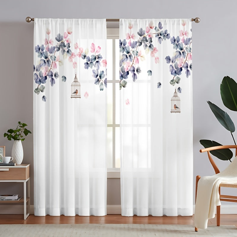 Flower Pattern Sheer Curtain for Living Room