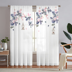 Flower Pattern Sheer Curtain for Living Room