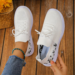 Leopard Lace-up Sneakers Mesh Sport Running Shoes