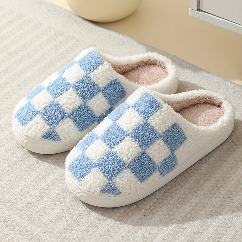 Women's Checkerboard Pattern Slippers Plush Lined Shoes
