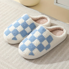 Women's Checkerboard Pattern Slippers Plush Lined Shoes