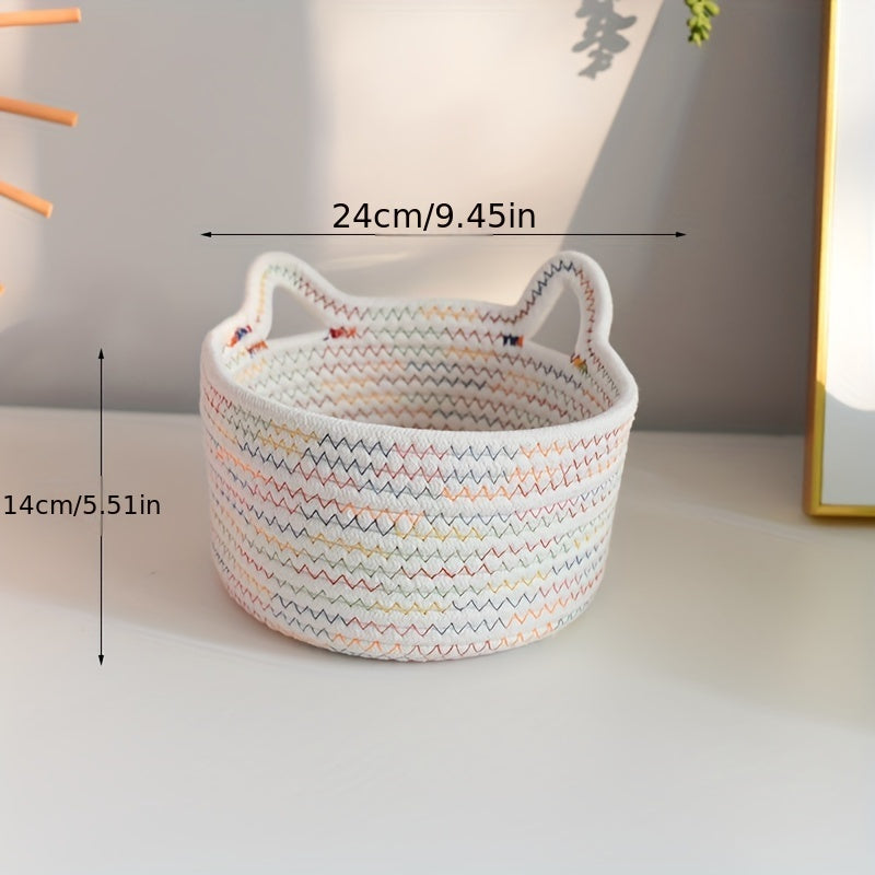 Colorful Cotton Rope Desktop Storage Basket for Office and Living Room
