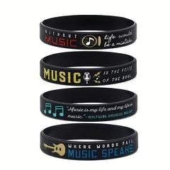 Musical Element Silicone Bracelet With Note & Instrument Pattern Rubber