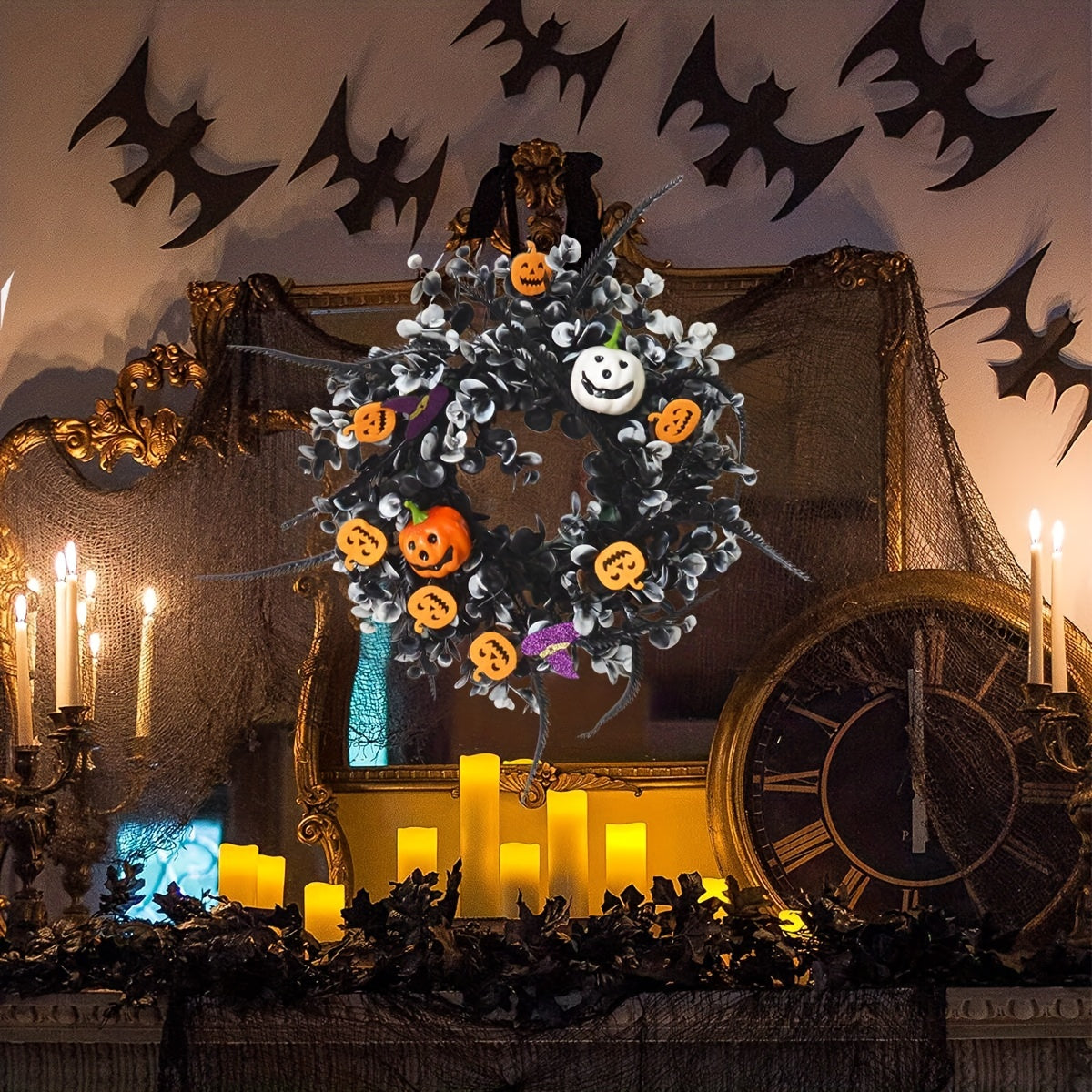 Artificial Pumpkin Wreath 43cm - Halloween Party Decoration