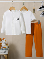 Toddler Boy's 3pcs Shirt & T-shirt & Pants Set Clash Casual Outfits
