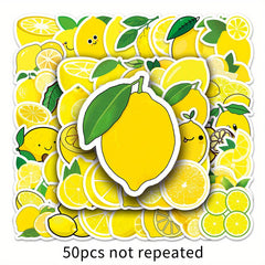 50pcs Lemon Fruit Stickers Waterproof Luggage Skateboard Tablet Decor