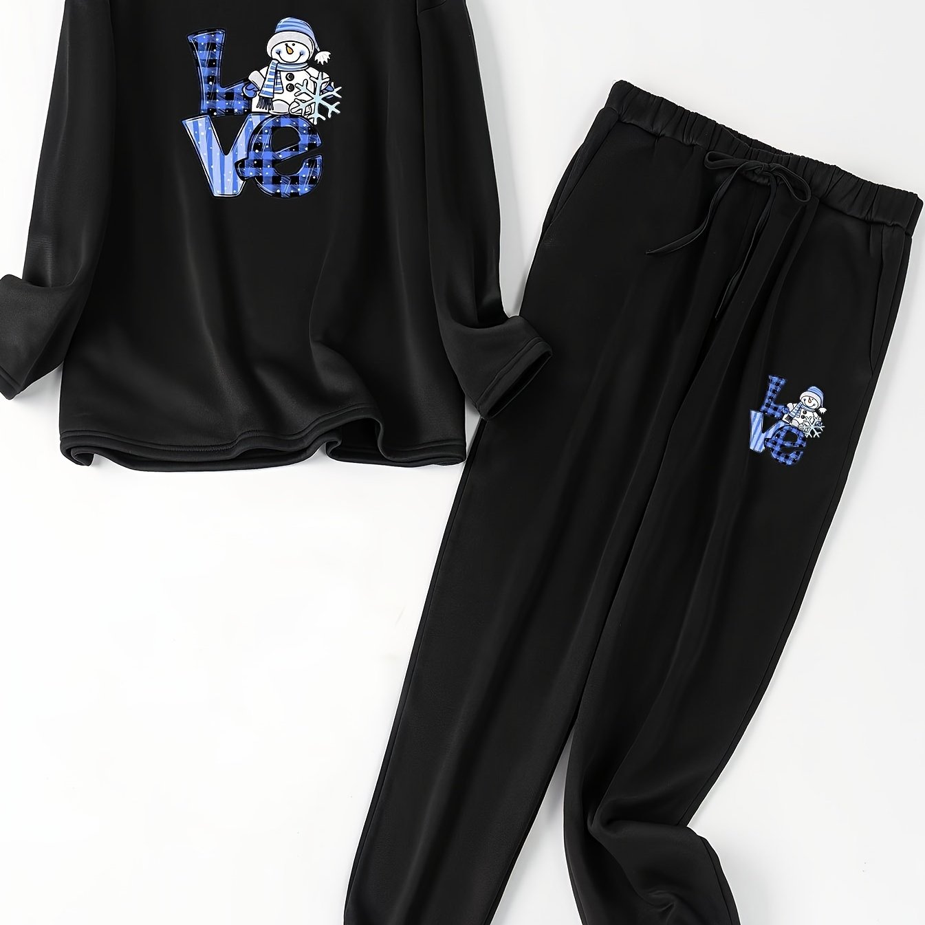 Women's Plus Snowman Print Fleece Top & Joggers Pajamas Set