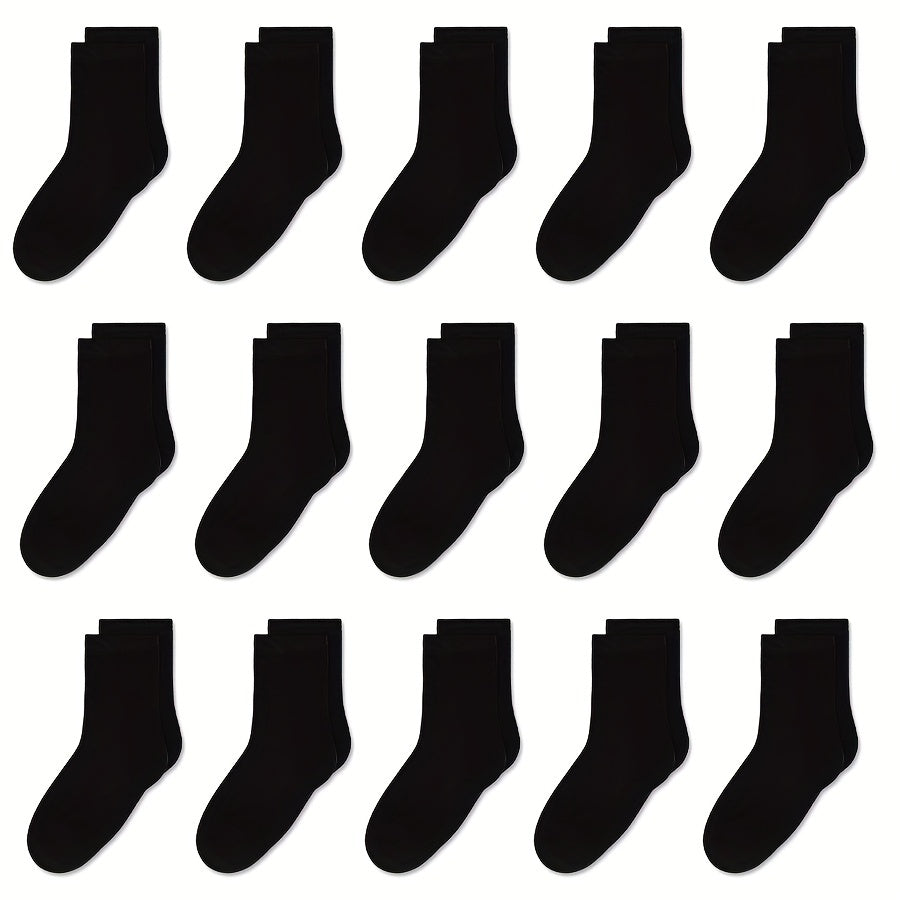 15 Pairs Boys Kids Crew Socks Breathable Casual Plain Children's Socks