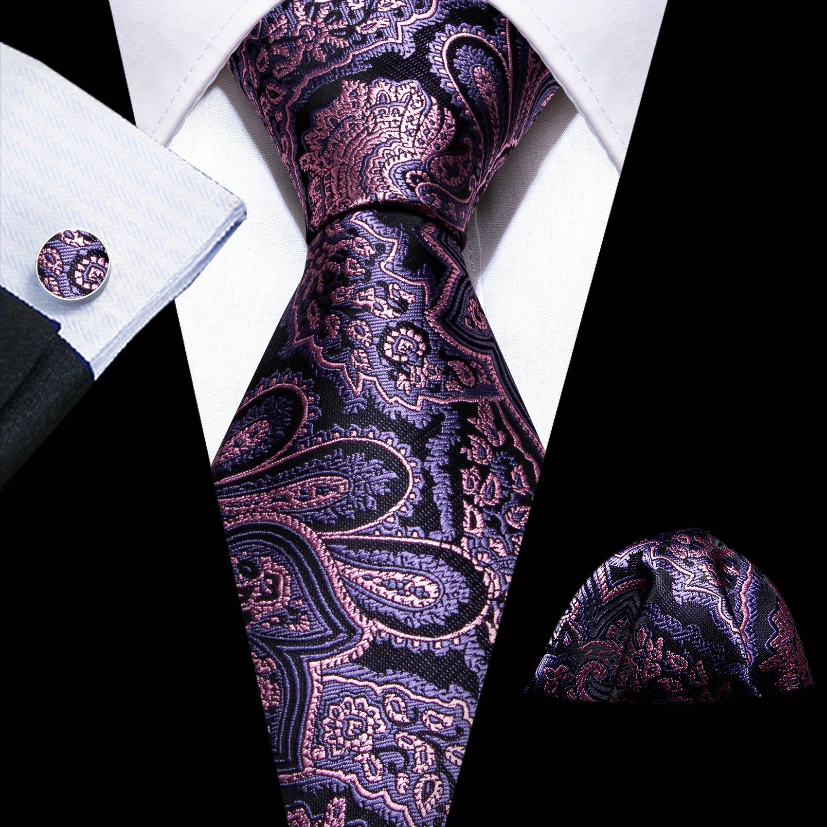 Barry Wang Men's Neckties Paisley Pocket Set