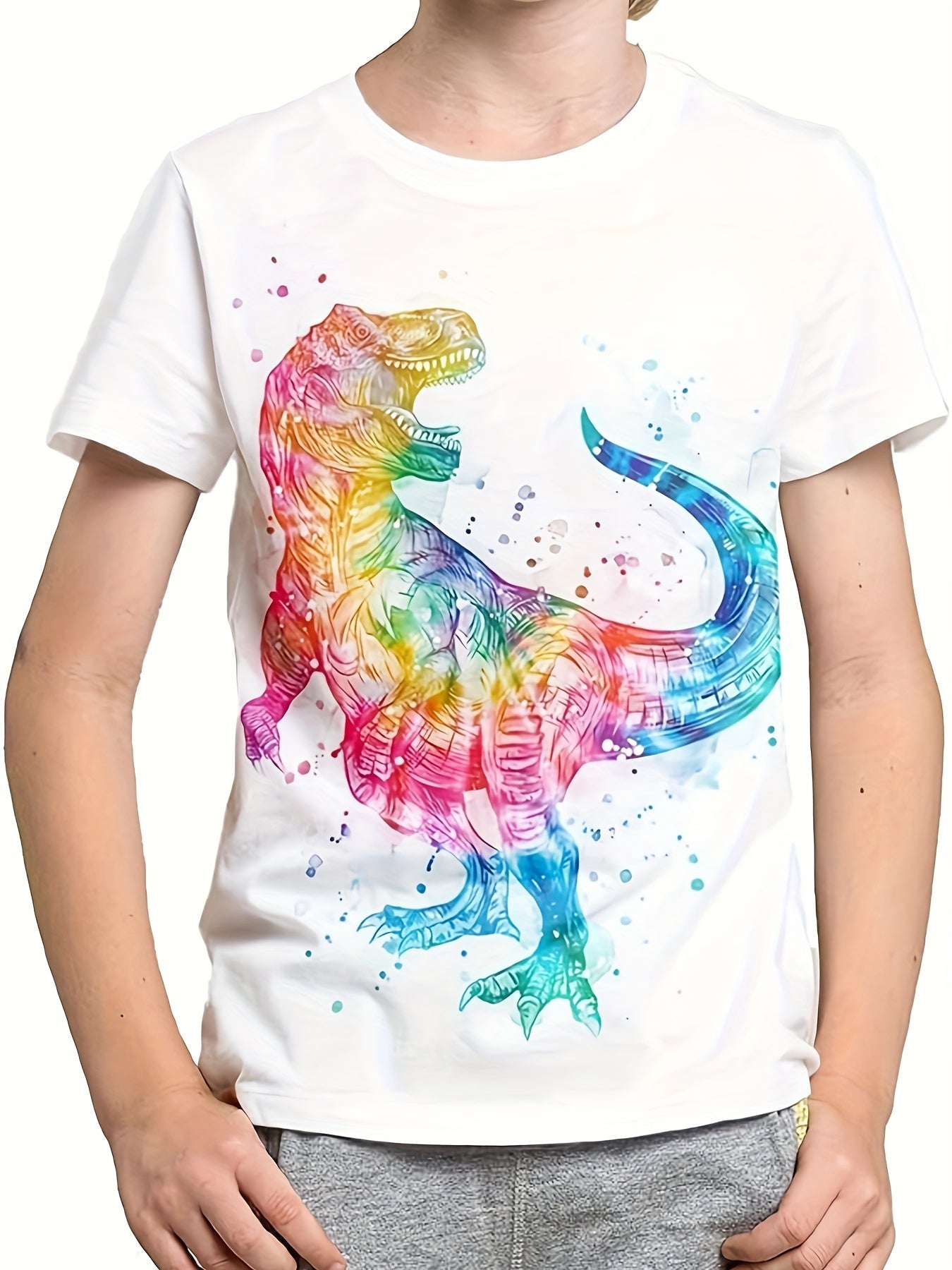3D Tie Dye Dino Graphic Short Sleeve T shirt For Girls boys Sports Summer