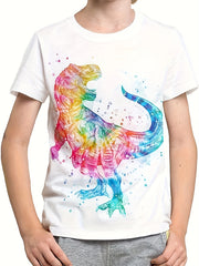 3D Tie Dye Dino Graphic Short Sleeve T shirt For Girls boys Sports Summer