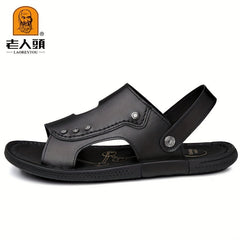 LAORENTOU Men's Leather Sandals Non Slip Sandals For Outdoor Beach