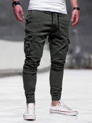 Men's Drawstring Cargo Pants Slim Fit Casual Outdoor Pants