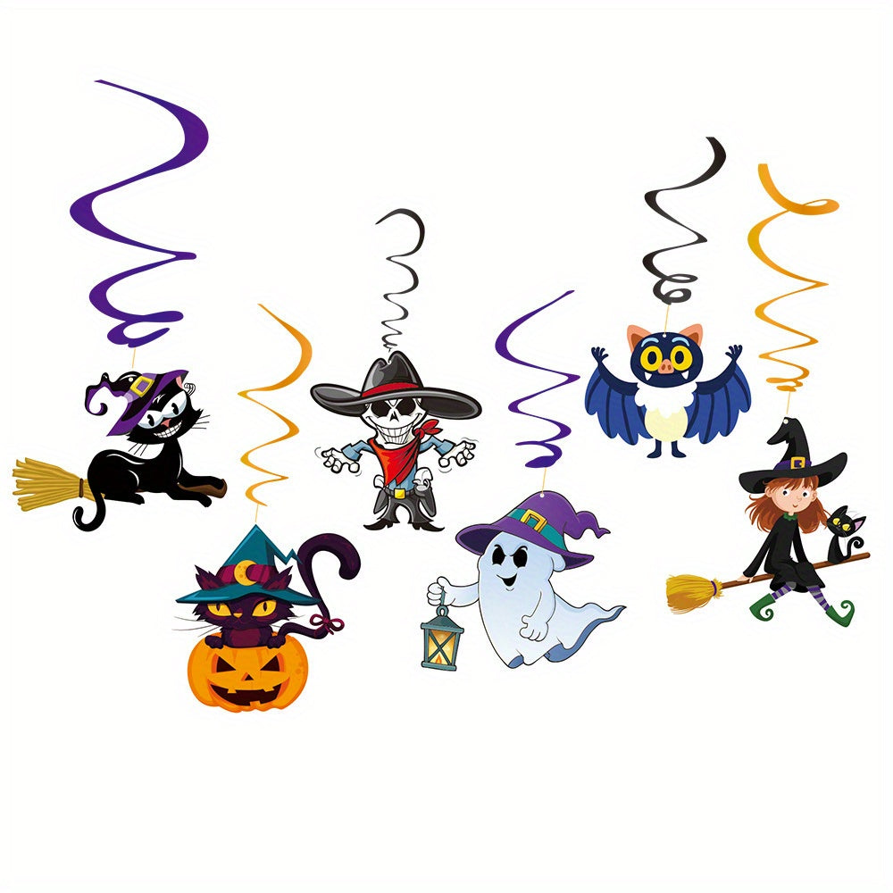 6pcs Ghost & Spiral Halloween Hanging Decoration Set Witch Spider Pendant Ghost