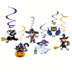 6pcs Ghost & Spiral Halloween Hanging Decoration Set Witch Spider Pendant Ghost