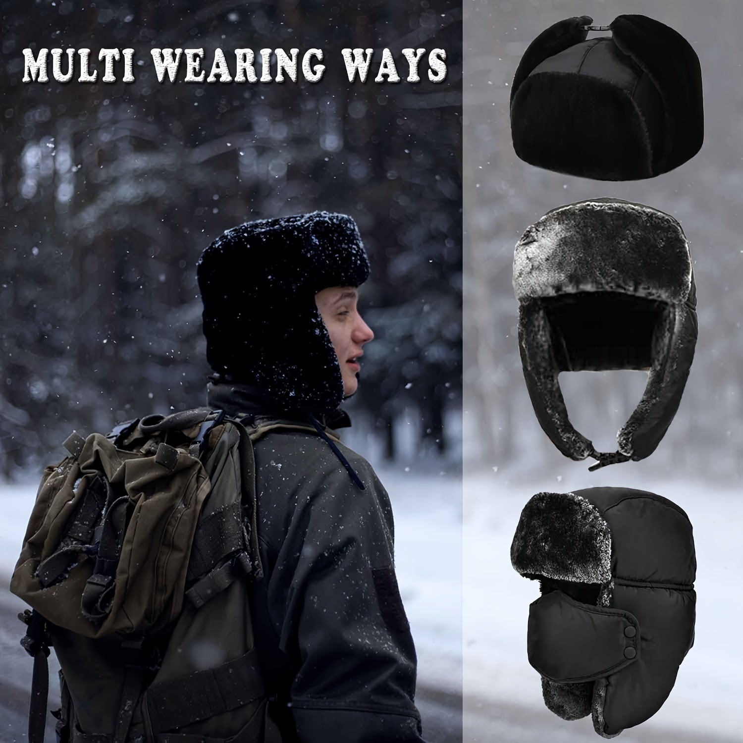 Winter Trapper Hat With Face Cover Windproof Warm Hat