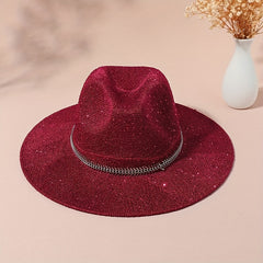 Sequins Sparkling Y2K Sun Hat Chain Decor Solid Fedora Cap