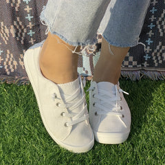 Women's Casual Solid Flat Sports Lace Up Shoes
