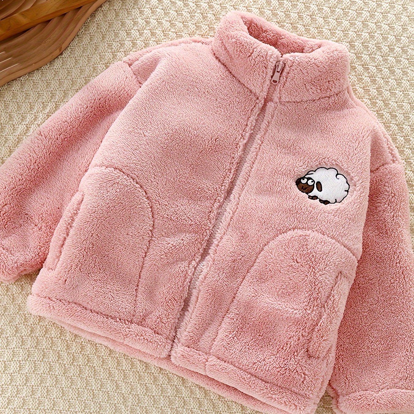 Girls Warm Sheep Embroidery Fleece Jacket For Fall Winter