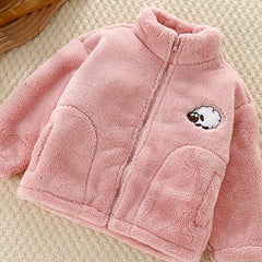 Girls Warm Sheep Embroidery Fleece Jacket For Fall Winter