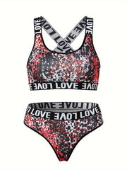 6 Pack Plus Size Sports Lingerie Set Women's Plus Print Bra & Panty