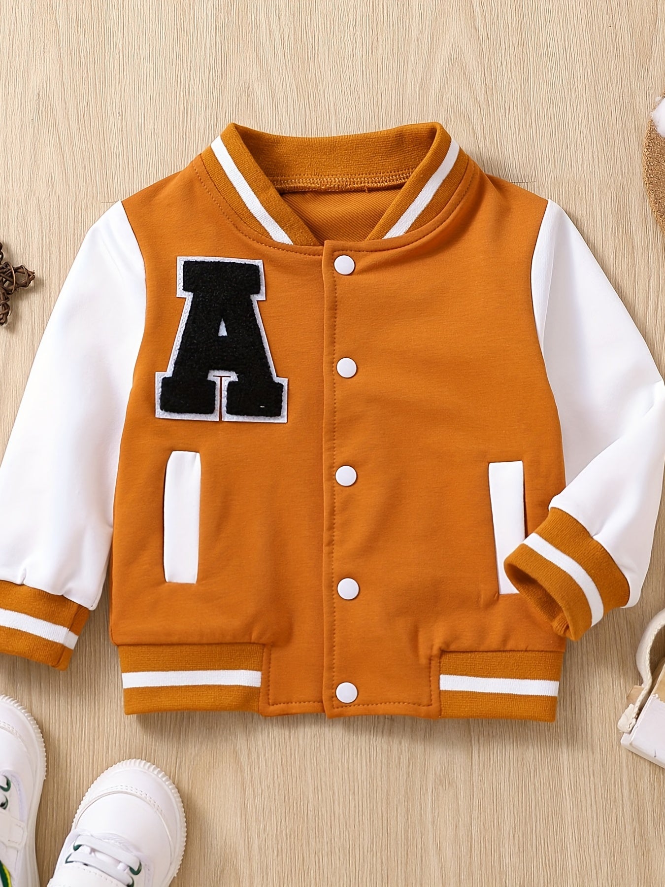 Toddler Contrast Buckle Fall Winter Jacket Baseball Uniform Sports Coat