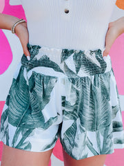 Leaves Print Smocked Waist Shorts Random Print Casual Shorts