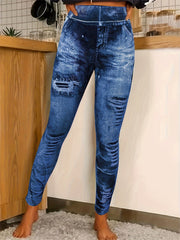 Denim Stretch Leggings Tummy Control Butt Lifting Workout Yoga Pants