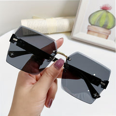 Square Rimless Sunglasses Gradient Clover Hollow UV400