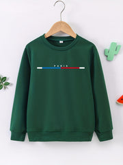 PARIS Letter Print Boys Casual Pullover Sweatshirt Long Sleeve Crew Neck Tops