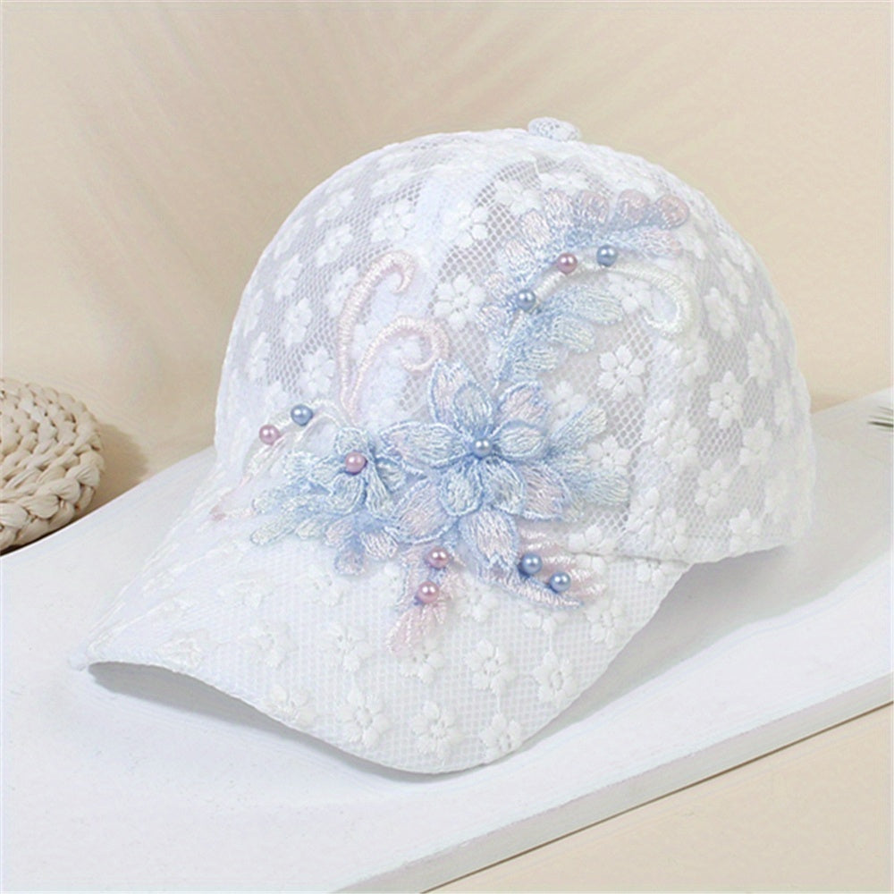 Flower Embroidery Baseball Cap Faux Pearl Decor Sports Hats