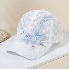 Flower Embroidery Baseball Cap Faux Pearl Decor Sports Hats