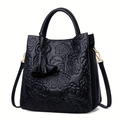 Vintage Floral Print Leather Women's Handbag Large Capacity Messenger Tote