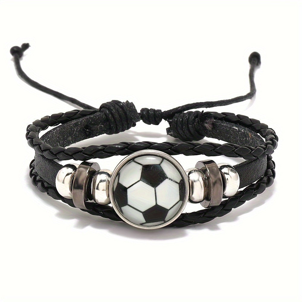 Sporty Style Handwoven Bracelet Basketball Football Beads Charm Woven Rope
