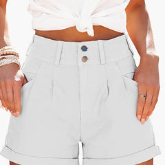 Solid Casual Shorts With Pockets for Women