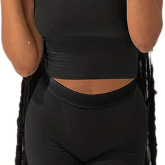 2pcs Sleeveless Crop Top & High Waist Shorts Set for Yoga Workout