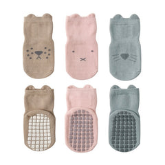 3pairs Baby Floor Socks Non slip Cartoon Animal Graphic Toddler Socks