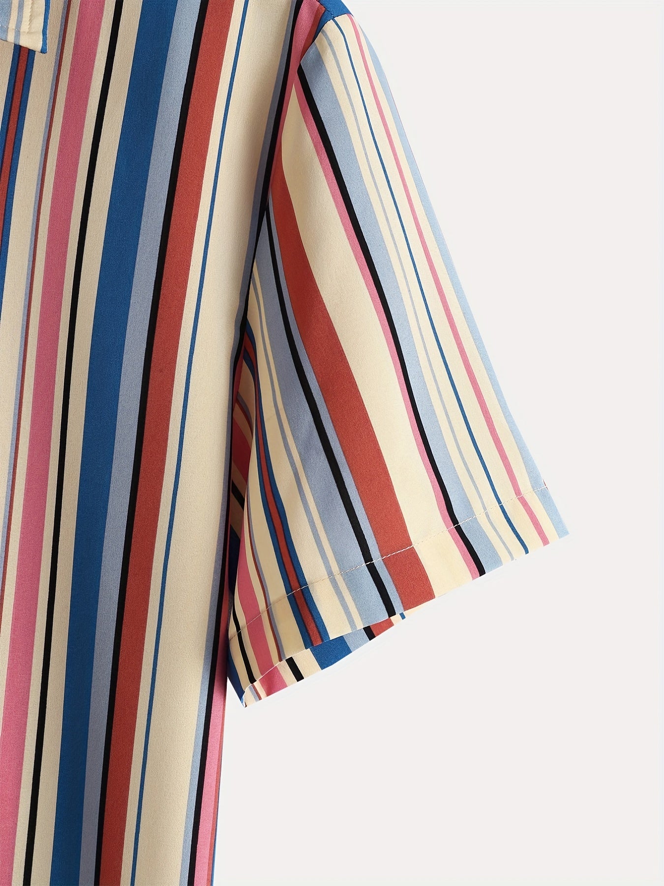 Vertical Striped Lapel Short Sleeve Button Up Shirt for Men