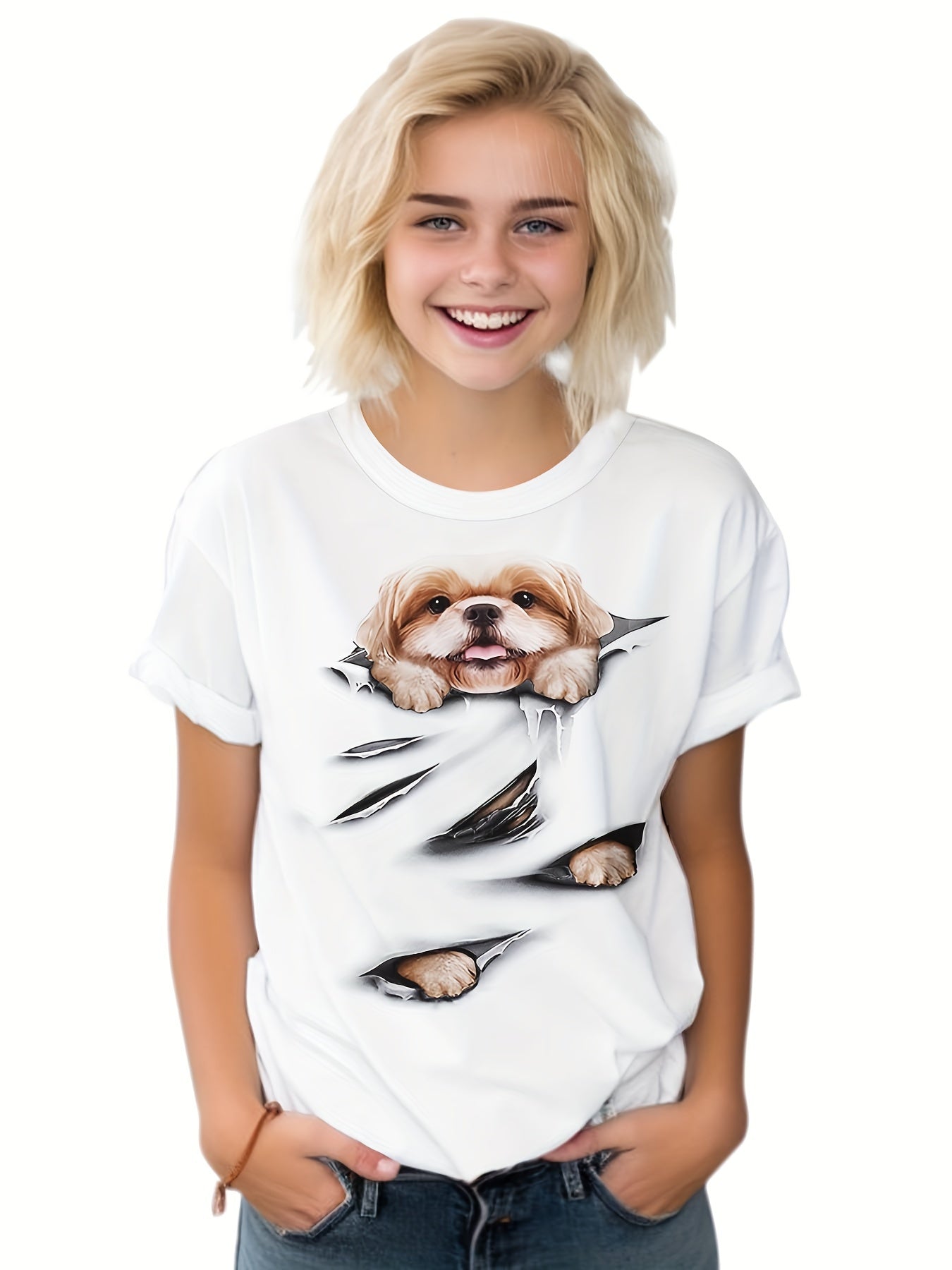 Girls Boys Puppy Graphic Short Sleeve T-shirt - Summer Sports Clothes