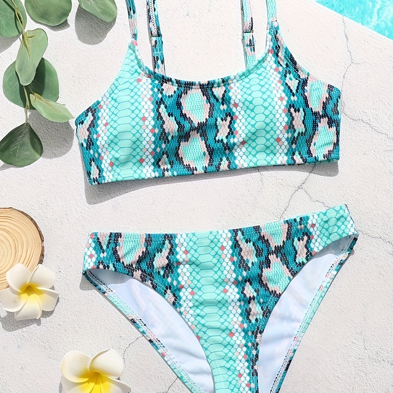 2pcs Girls Snake Skin Bikini Swimsuit Set for Summer Hawaii Gift