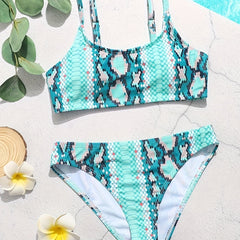 2pcs Girls Snake Skin Bikini Swimsuit Set for Summer Hawaii Gift