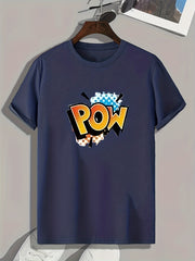 POW Pattern Print Men's Comfy Sports T-shirt Graphic Tee