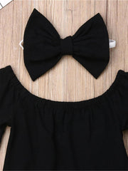 4pc Toddler Girls Off Shoulder Top & Jeans Set w/ Leopard Belt & Headband