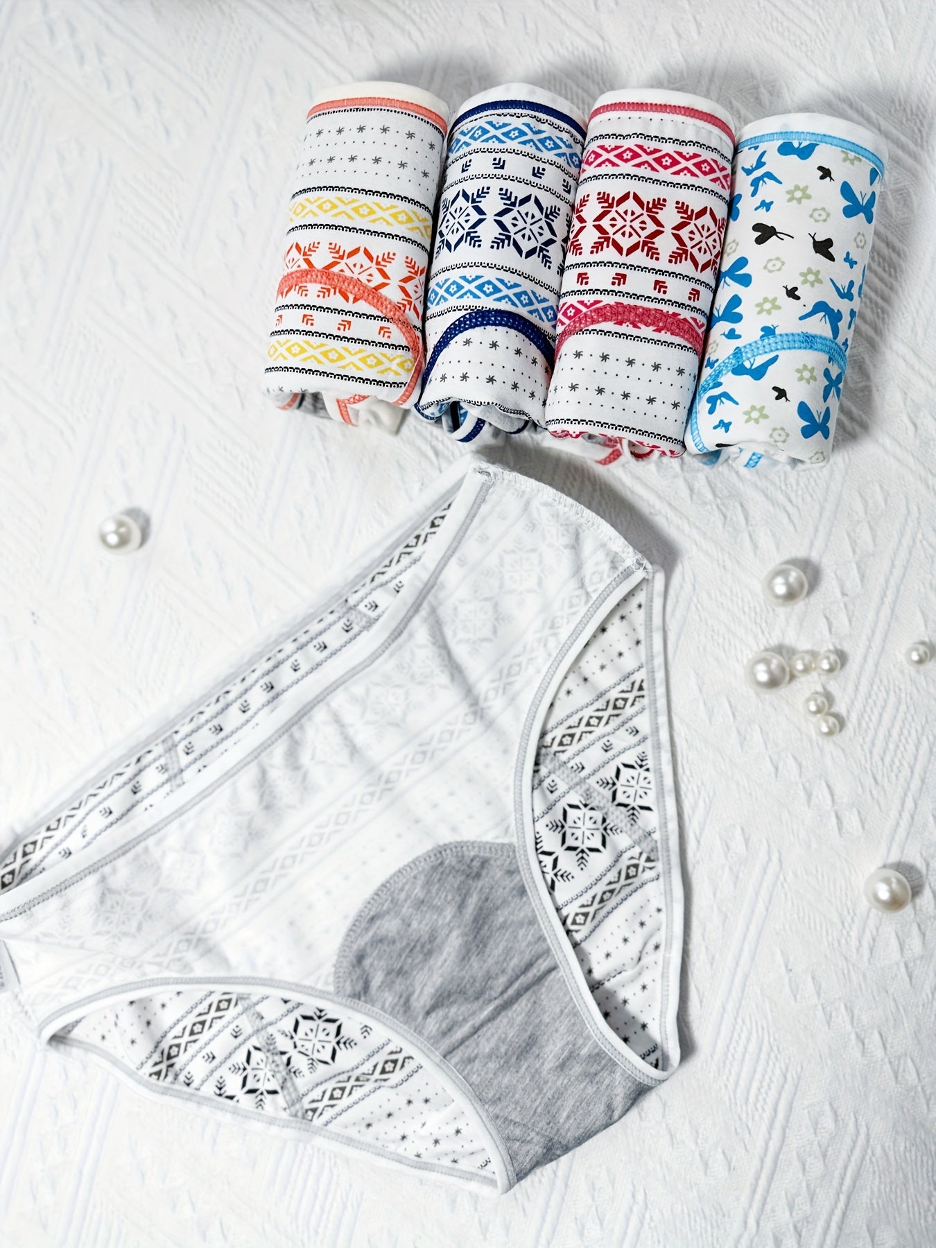 5pcs Butterfly & Geometric Print Period Panties Women's Lingerie & Underwear