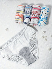 5pcs Butterfly & Geometric Print Period Panties Women's Lingerie & Underwear