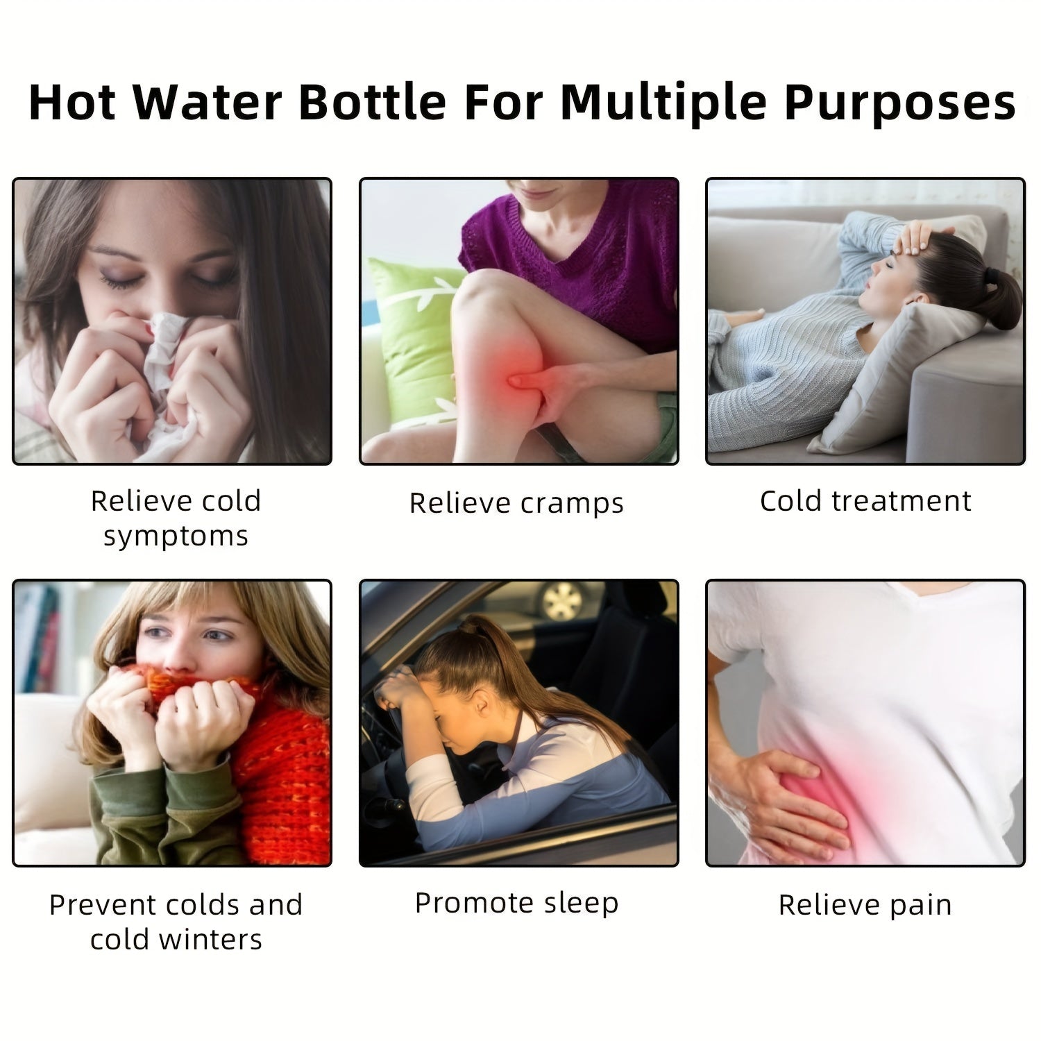 2L Rubber Hot Water Bottle Soft Cover Hot Water Bag Hot Cold Pack