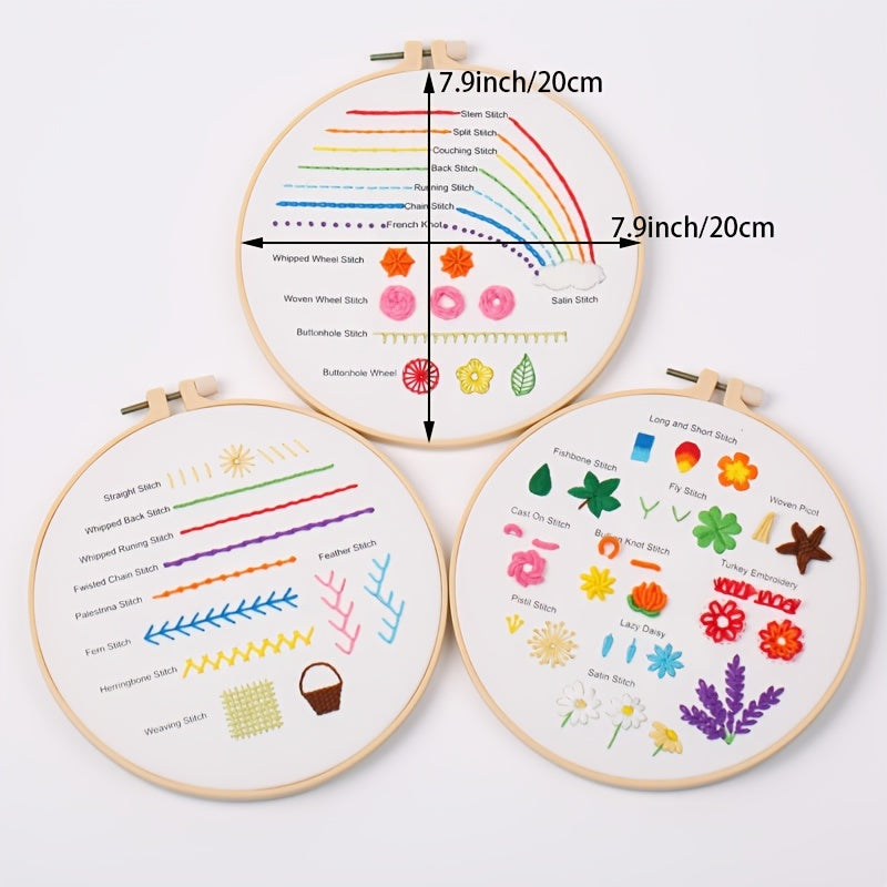 3 Sets Embroidery Starter Kit w/ Pattern & Instructions - Cross Stitch Set