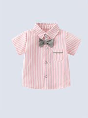 2pcs Baby Boys Striped Shirt & Suspender Shorts Set Gentleman Clothes